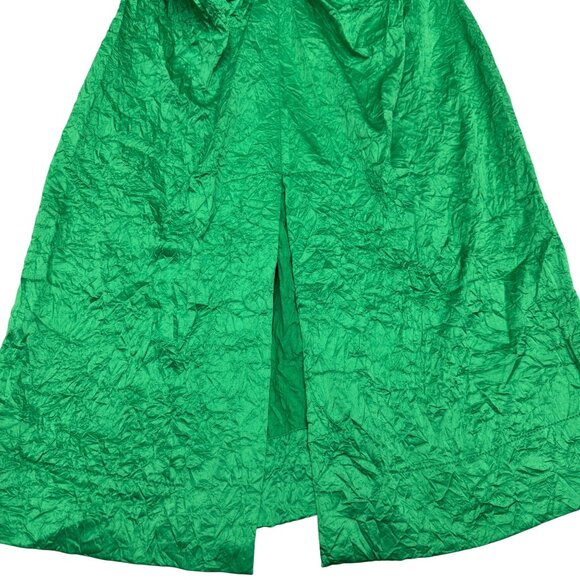 Ganni Ruched Crinkled Satin Midi Dress Women's Bright Green, Size 36 (US 4) NWOT - Picture 4 of 9